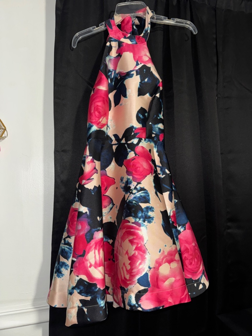 B Darlin Pink Floral Halter Fit-and-Flare Dress